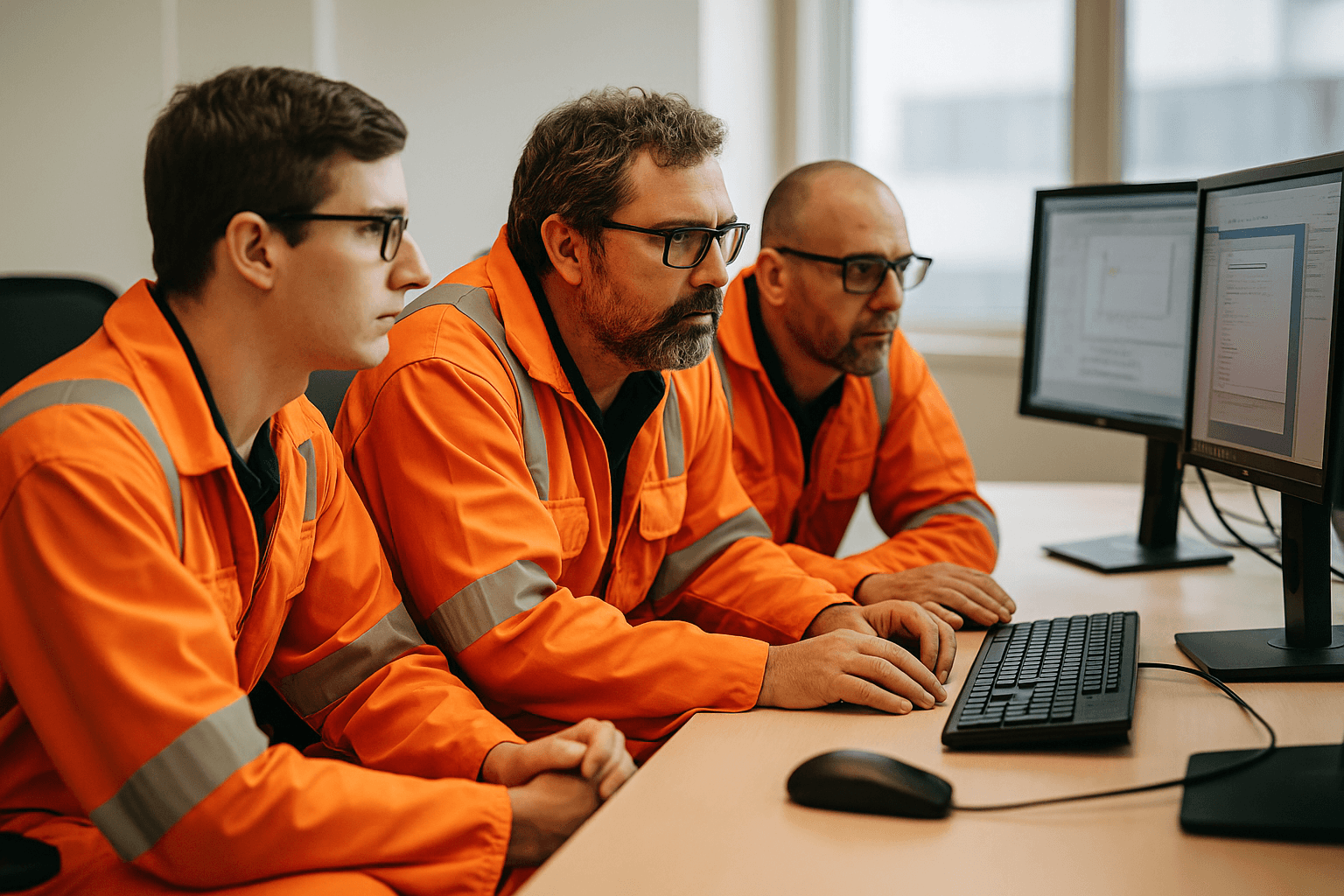 Engineers analyzing towing simulations